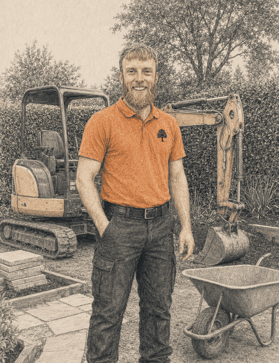 Jacob supporting ground preparation beside an excavator